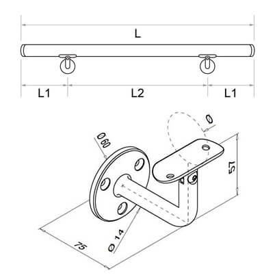 Hardwood Oak Handrail with Adjustable Angle Plate Bracket Diagram