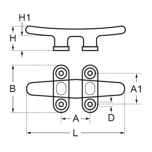 Low Flat Cleat - 4 Hole - Diagram