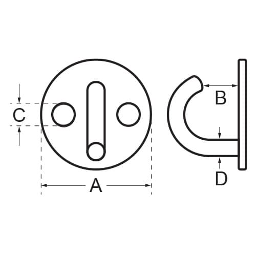 Round Hook Deck Plate - Dimensions