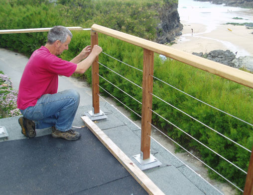 Decking balustrade as installed for the Pardoe family at Trevone in Cornwall