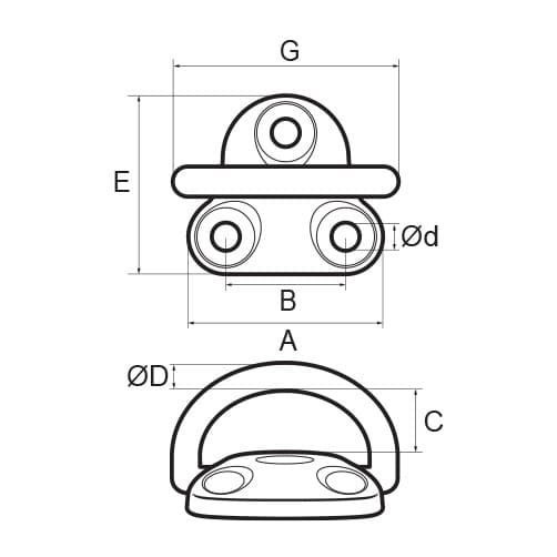 Wichard Folding Pad Eye - Diagram