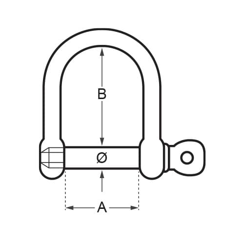 Wide D Shackle with Screw Pin - Diagram