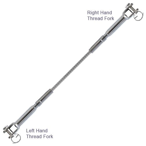 Fork to Fork Adjustable Wire Rope Assembly - Stainless Steel