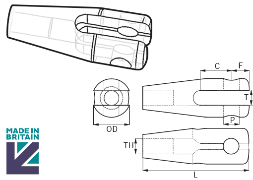 Image showing an assembled fork end set c/w fork,taper nut and pin