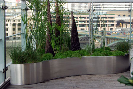 Globe Walk stainless steel planters