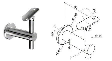 Stainless Steel Adjustable and Tilting Balustrade Handrail Wall Mounting Bracket