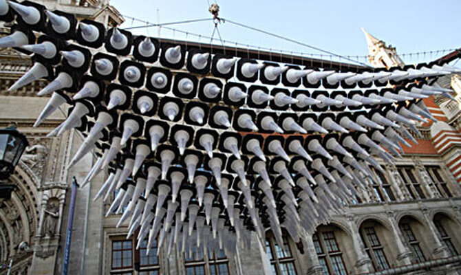 Heatherwick Studios at the V&A - Lifting The Traffic Cone Installation Into Place