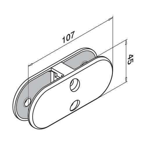 In-Line D Shaped Glass Connector - Dimensions