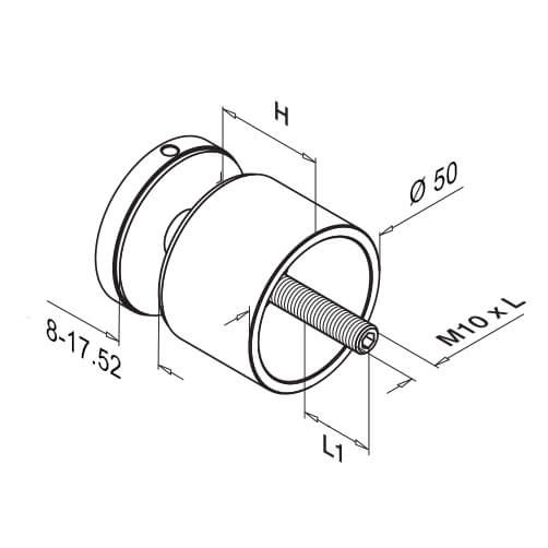 Flat Mount Long Round Glass Clamp - Diagram