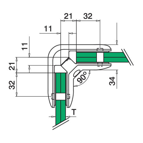 90 D Shaped Glass Connector - Dimensions