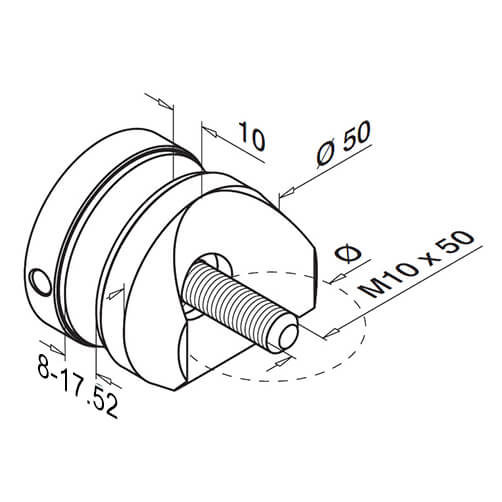 Tube Mount Short Round Glass Clamp - Diagram