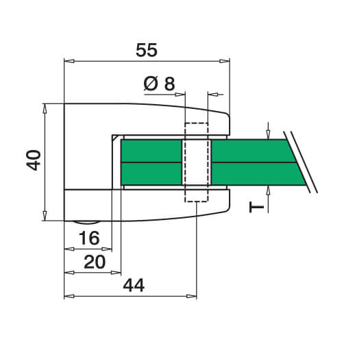 Glass Clamp - Square - 12mm to 17.52mm - Flat Mount - Dimensions