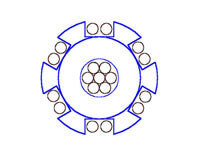 Wire sizes less than 5mm diameter arranged on crown ring