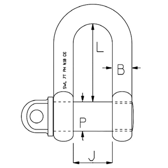 Lifting Shackle - PH High Tensile - Standard Pin - Diagram Lifting Shackle - PH High Tensile - Standard Pin - Diagram