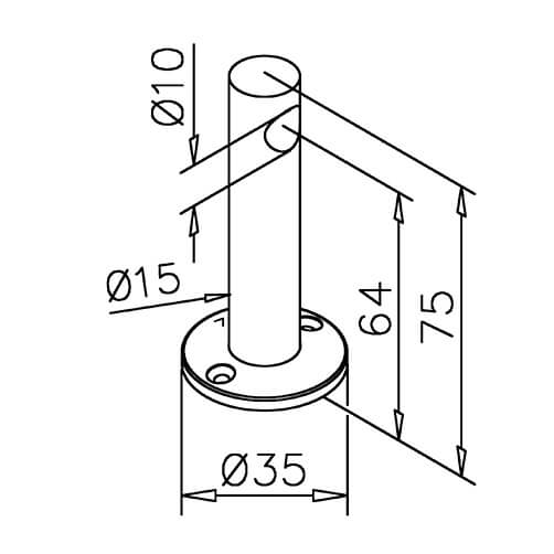 End Post Bracket - 10mm Bar Railing - Dimensions