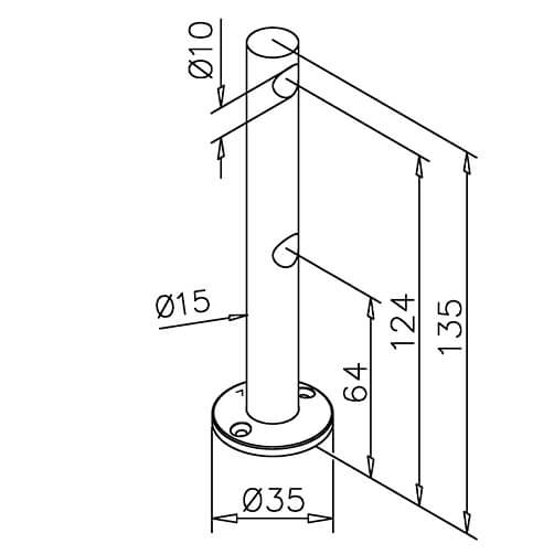 Double End Post Bracket - 10mm Bar Railing - Dimensions