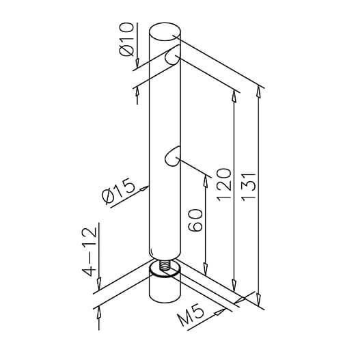 Double End Post - Glass Mount - Dimensions