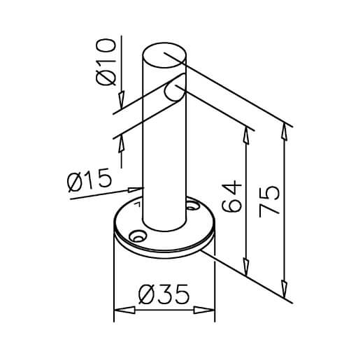 Mid Post Bracket - 10mm Bar Railing - Dimensions