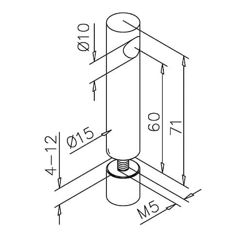 Mid Post - Glass Mount - 10mm Bar Railing - Dimensions