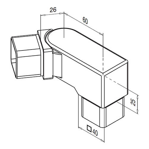 Square 90° Adjustable Connector - Right - Dimensions