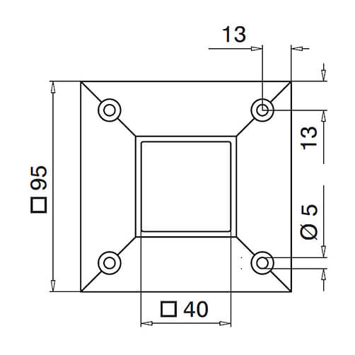 Wall Mount Square Flange Fixing - Dimensions