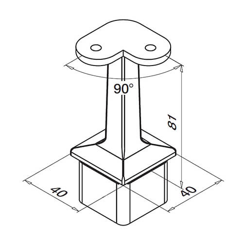 Square Balustrade 90 Degree Handrail Saddle - Flat Top - Dimensions