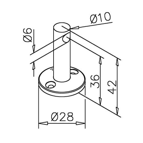 Mid Post Bracket - 6mm Bar Railing - Dimensions