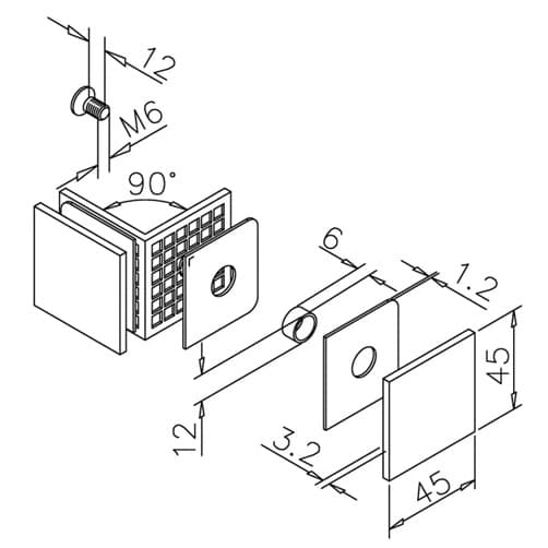 90 Degree Glass Clamp - Dimensions