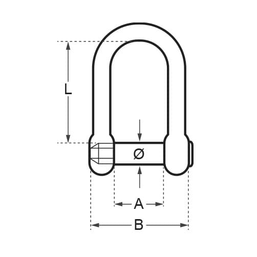 D Shackle with Hexagon Pin - Diagram