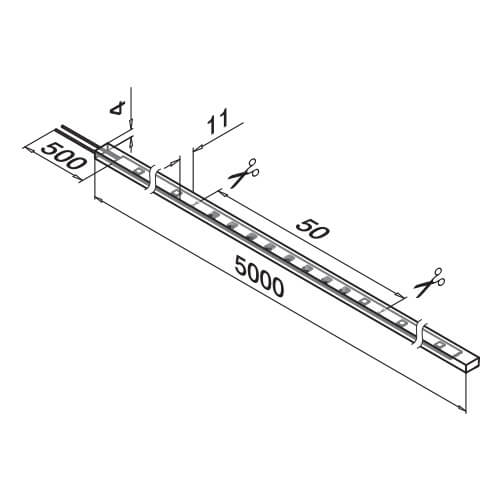 LED Handrail Strip Lights - Mod 73 Dimensions