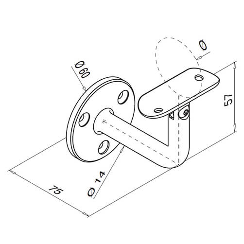 Adjustable Curved Flat to Tube Handrail Bracket Dimensions