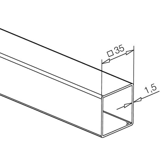 Square Stainless Steel Tube - 35mm - Dimensions
