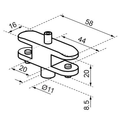 Cable Display Shelf Support - Double - Fixed - Dimensions