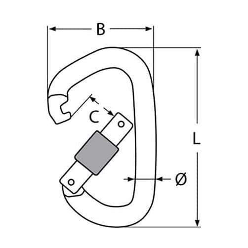 Screwgate Carabiner - Asymmetric D - Dimensions