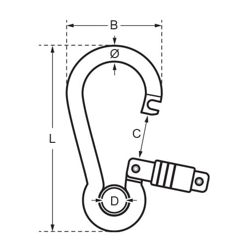 Carabiner with Eye and Self Lock Nut - Diagram
