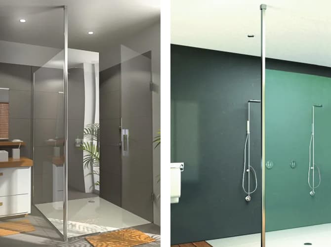 Shower Glass Partition Walls with Chrome Posts