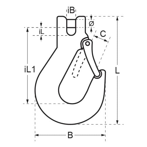Clevis Sling Hook - Duplex - Dimensions