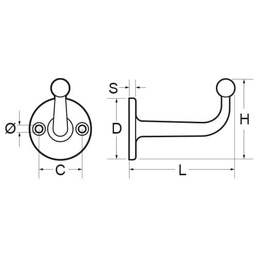 Coat Hook - Stainless Steel - Dimensions