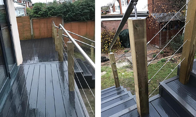 Raised Decking Balcony - Stainless Steel Wire Balustrade and Handrail