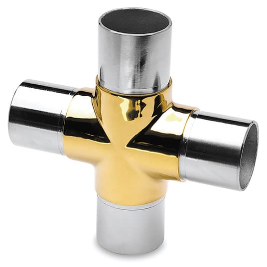 Tube Connector - 4 Way Cross Joint - Brass Finish