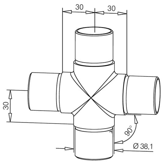 Tube Connector - 4 Way Cross Joint - Dimensions