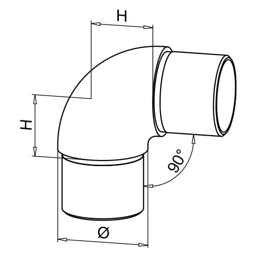 Curved Radius Tube Connector - 90 Degree - Dimensions