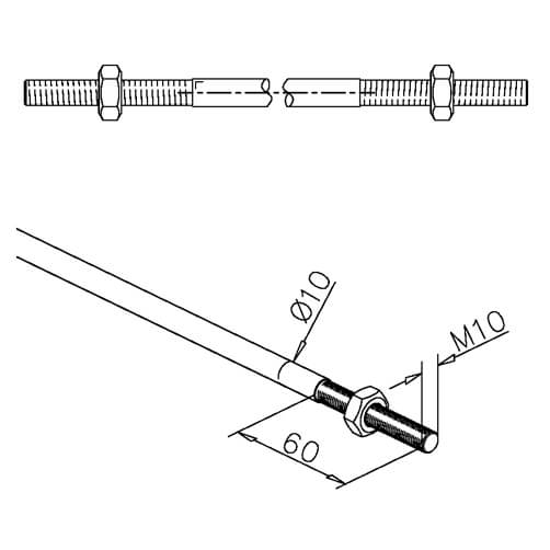 M10 Threaded Rod For Glass Door Canopy - Dimensions