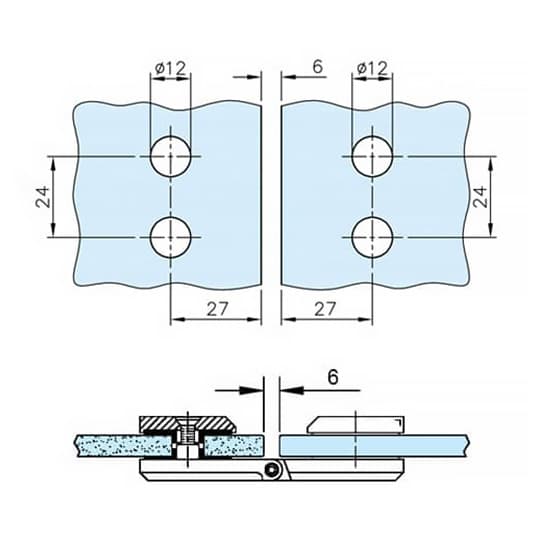 Glass to Glass Fixing Square Hinge - Glass Drilling