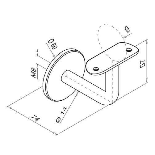 Flat Plate Fixing To Tube Support Handrail Bracket Dimensions