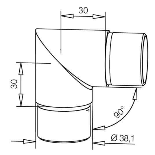 Tube Connector -  90 Degree Elbow - Dimensions