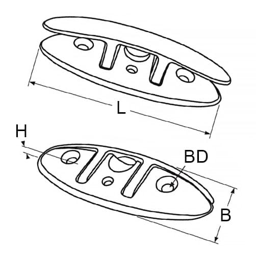Deck Cleat - Folding - Dimensions