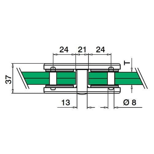 Square Glass Clamp - In-Line Connector - Dimensions