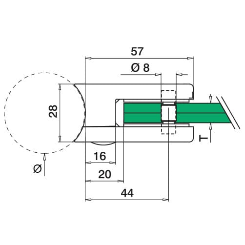 Glass Clamp - Model 42 - Dimensions
