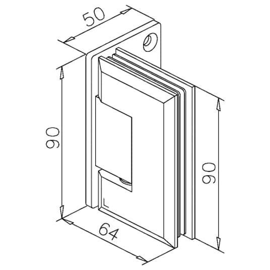 Glass Door Hinge - Flush Mount - Dimensions